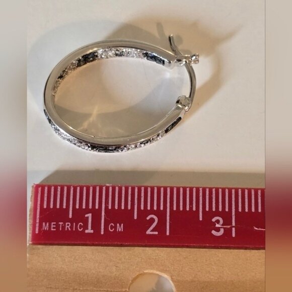 925 Sterling Silver Hoop Earrings with Natural Blue Sapphire & White Topaz - Picture 6 of 8